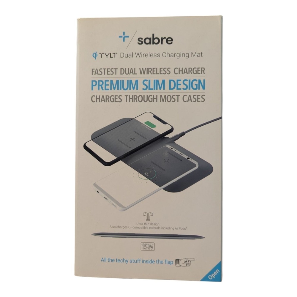 V9-N Tylt Sabre Dual Wireless Charging Mat For Apple & Android Products - Black